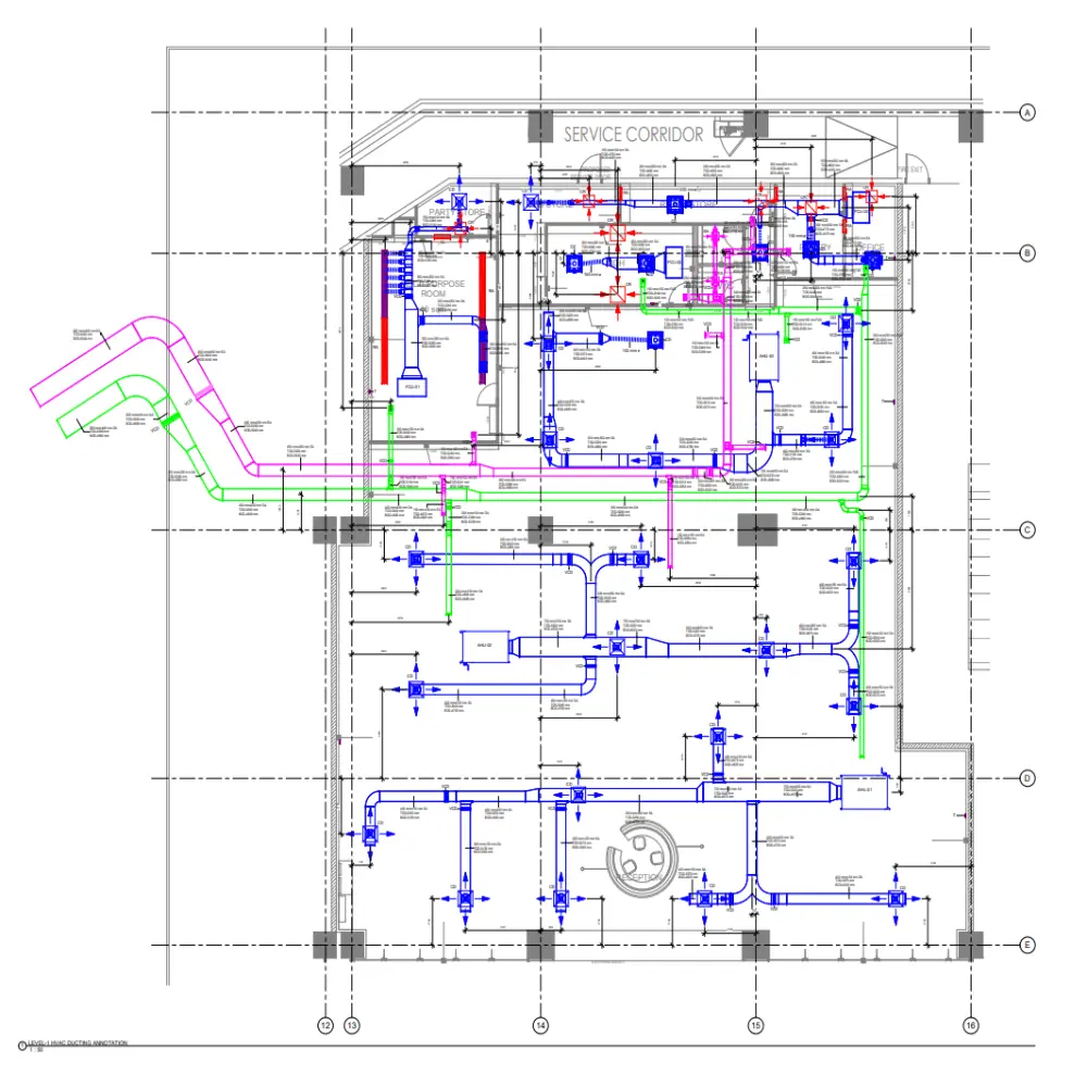 2D CAD ducting layout drawing